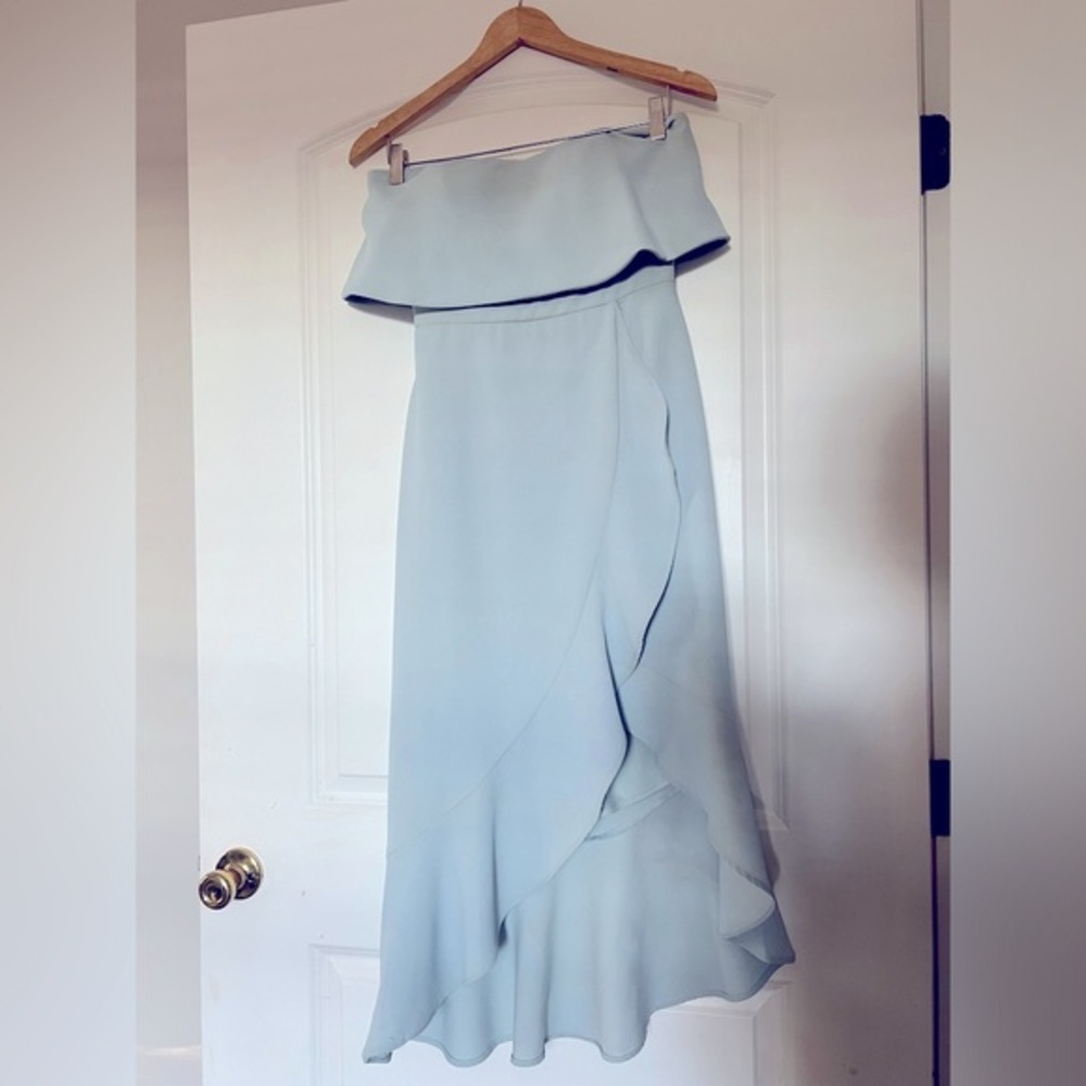 Xscape Ruffle High Low Baby Blue Dress